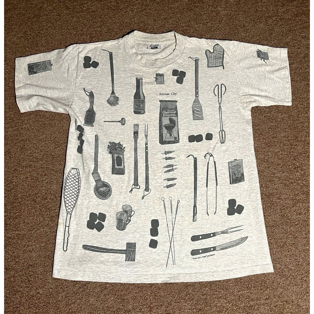 Kansas City BBQ Graphic Tee Men’s L Gray vintage AOP